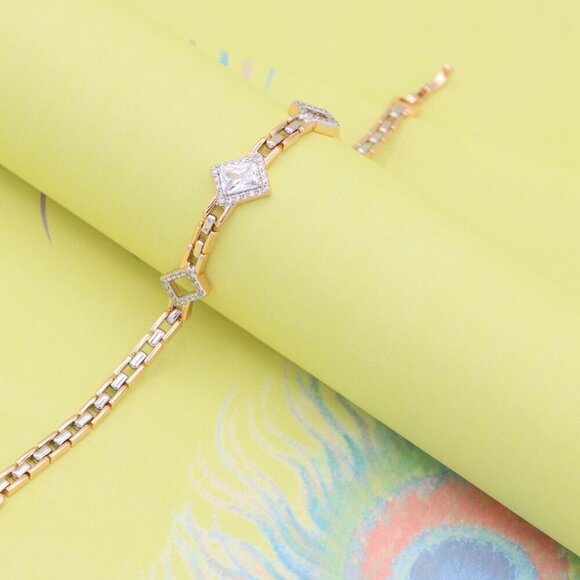 "Elegant Rose Gold+Silver Geometric Stone Bracelet, XPBL0846 - Picture 6 of 13